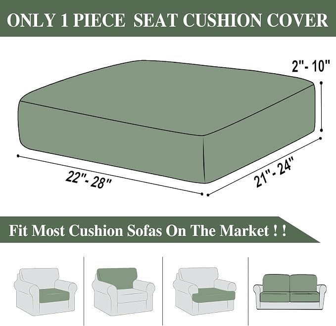 LA MEACK Couch Cushion Cover Seat Cushion Cover Stretch Armchair Cover Separate Sectional Sofa Slipcovers Furniture Protector(1 Piece for Seat or Sofa Backrest, Green)