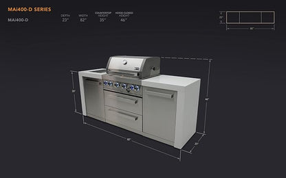 Mont Alpi 82-Inch Deluxe Stainless Steel Modular Outdoor Kitchen Island - 32" BBQ Grill | Side Burner | Flat Top Griddle | Pizza Peel Kit Included