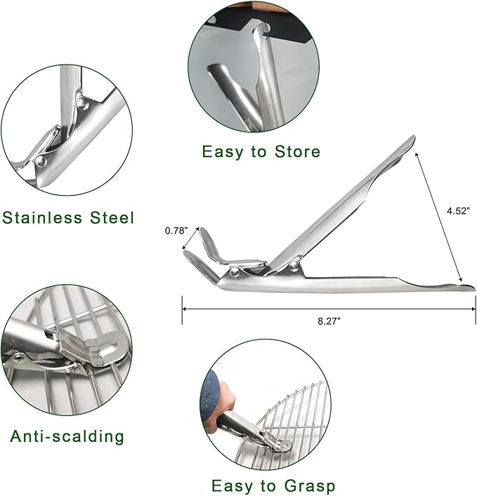 BBQ Ash Removal Tool Set for Big Green Egg Accessories, Kamado Grill Cleaning Tools Include Ash Rake and Ash Pan and Grill Grate Lifter(AT+AP+GG)