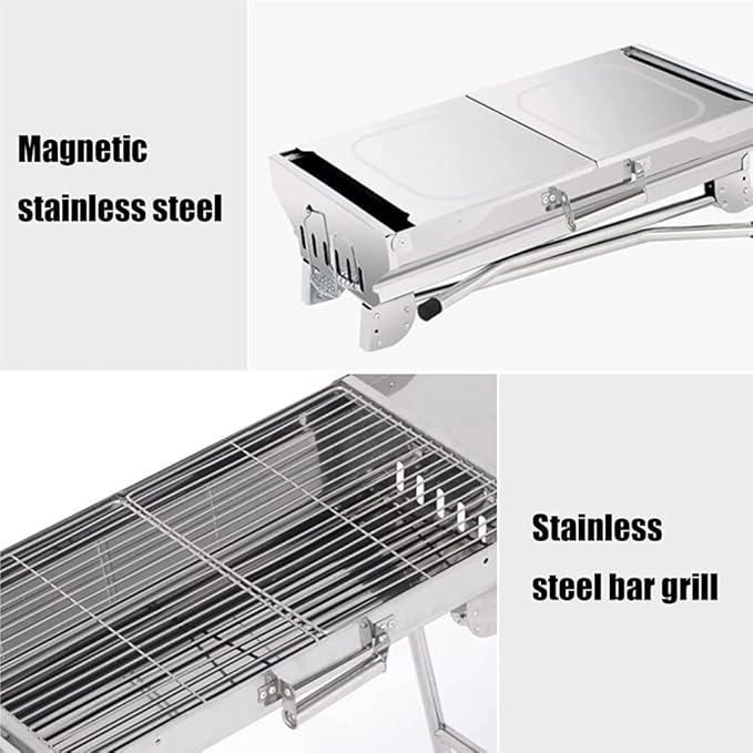 Camping Barbecue Grill Folding Charcoal Grill Portable Charcoal Grill Stainless Steel for Outdoor Camping Travel Park Beach Barbecue Charcoal Grill