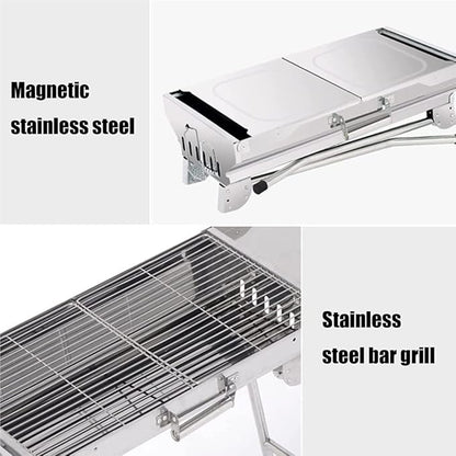 Camping Barbecue Grill Folding Charcoal Grill Portable Charcoal Grill Stainless Steel for Outdoor Camping Travel Park Beach Barbecue Charcoal Grill