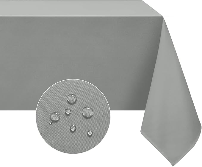 Softalker Rectangle Tablecloth, Waterproof Table Cloths Wrinkle Free Fabric Washable Polyester Table Cover for Dining Tables Party Outdoor Camping Parties Buffet - 60 x 120 inch, Light Grey