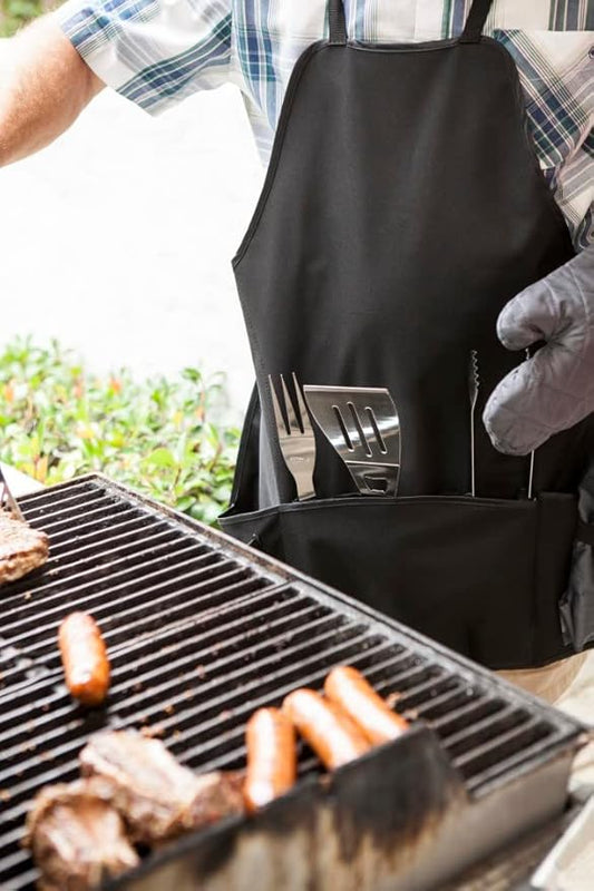 Picnic TIME BBQ Apron Tote Pro Grill Set, (Black with Gray Accents)
