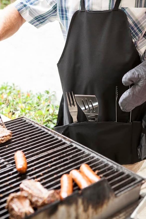 Picnic TIME BBQ Apron Tote Pro Grill Set, (Black with Gray Accents)