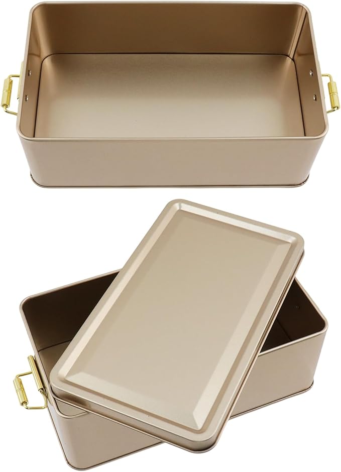 2 Pcs Metal Tin Lunch Storage Box, Tinplate Rose Gold Containers with Lid Buckle Latch for Outdoor, Picnic, Home (7.28"×4.13"×2.56", Rose Gold)