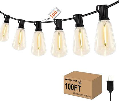 100FT LED Outdoor String Llights – Patio Lights Outdoor Waterproof for Outside – 2700K Vintage Edison Bulb String Light – Shatterproof Hanging Light for Cafe Porch Deck