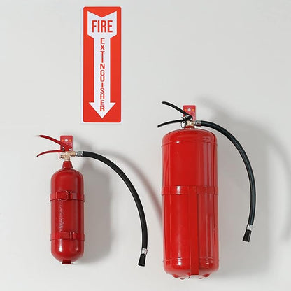 2 Pack Fire Extinguisher Holder and 4 Pieces Fire Extinguisher Sign Sticker, 20lb Fire Extinguisher Wall Hook Mount Bracket for Big and Small Fire Extinguishers, Indoors and Outdoors