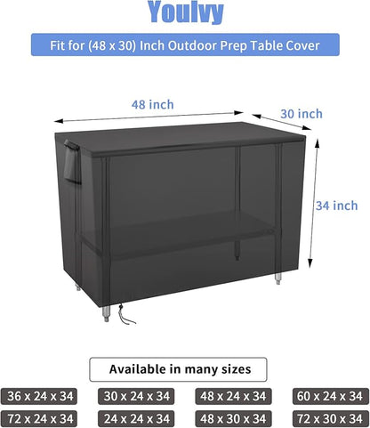 Outdoor Prep Table Cover 48 Inch,Waterproof Fadeproof UV Resistant Patio Stainless Steel Metal BBQ Table Cover All Season Protection for Outdoor Table - 48 x 30 x 35 Inch