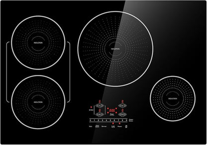 30 Inch Induction Cooktop 4 Burners, Flat Glass Top Electric Stove Hob with Bridge-SYNC, 3 Preset Modes Booster, Timer, Pause, Child Lock, Drop in, 208~240V/40A, Black