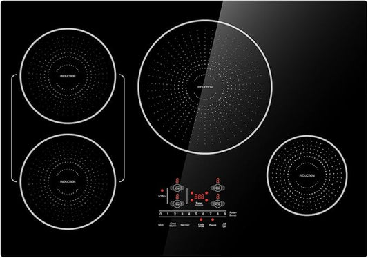 30 Inch Induction Cooktop 4 Burners, Flat Glass Top Electric Stove Hob with Bridge-SYNC, 3 Preset Modes Booster, Timer, Pause, Child Lock, Drop in, 208~240V/40A, Black