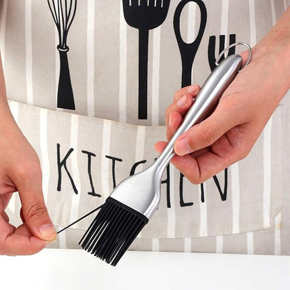 2 Pack Grill Basting Brush with 2 Pack Back Up Silicone Brush Heads, No Shed Bristles Stainless Steel Handles Heatproof Rust Resistant, Pastry Brushes for Kitchen Cooking BBQ (Silver)