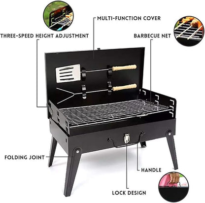 Barbecue Grill Portable Outdoor BBQ Grill Patio Camping Picnic Barbecue Stove Outdoor Camping Cooking Charcoal Grill Barbecue Tools Easy To Use Clean (Color : Black Size : 44x27cm) (Black 44x27cm)