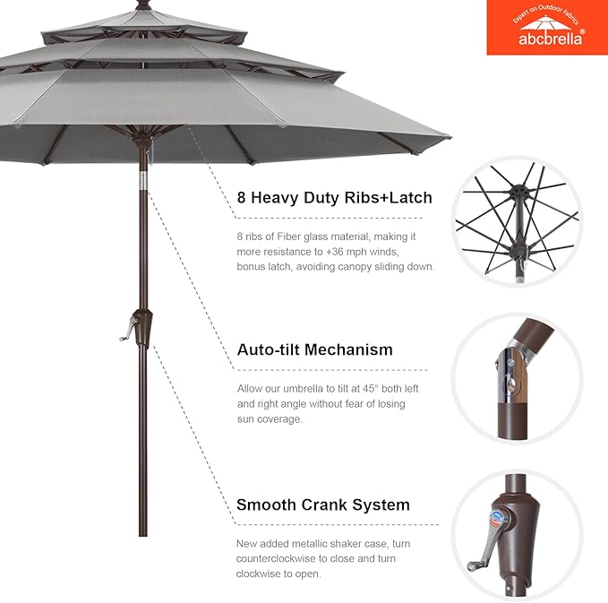 ABCCANOPY 5-Year 10-Year No Fading 9FT 3 Tiers Patio Umbrella, Outdoor Table Umbrella with 8 Sturdy Ribs for Deck, Backyard, Garden, Yard