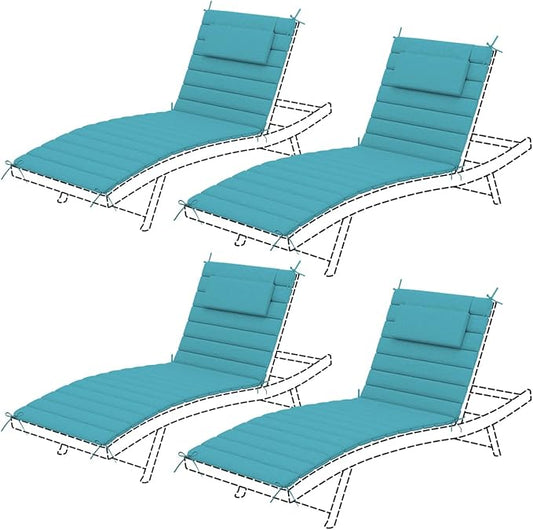 Sundale Outdoor Olefin Quilted Lounge Cushion Set of 4, Patio Foldable Chaise Lounger Cushion, Water-Resistant Lounge Chair Pad with Straps Teal, 80 x 26 inches