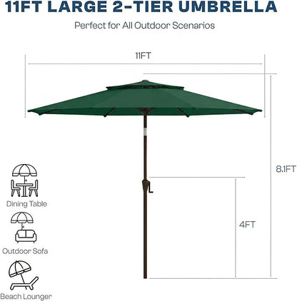 Patio Umbrella, 2 Tier Outdoor Table Umbrella, Large Vented Market Umbrellas with Push Button Tilt and Crank, 8 Sturdy Ribs for Backyard, Deck, Pool, UPF50+ UV Protection