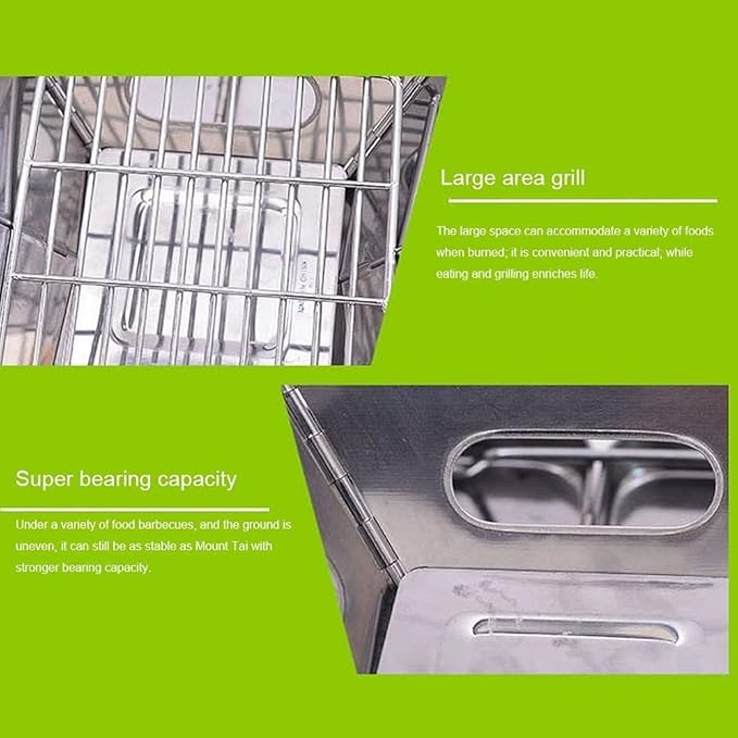 Camping Barbecue Grill Portable Stainless Steel BBQ Grill Non-Stick Surface Folding Barbecue Grill Outdoor Camping Terrace Picnic Tool Barbecue Charcoal Grill