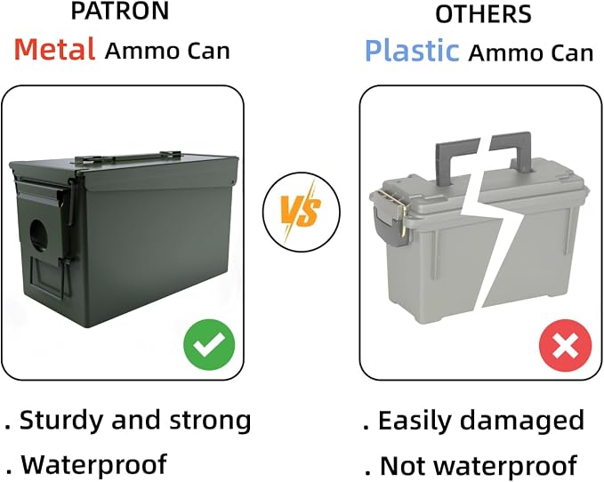 PATRON 30 & 50 Cal Ammo Can Metal Ammo Box Storage Crate Case for Shotgun Bullet Rifle Ammunition Waterproof (Black or Green)