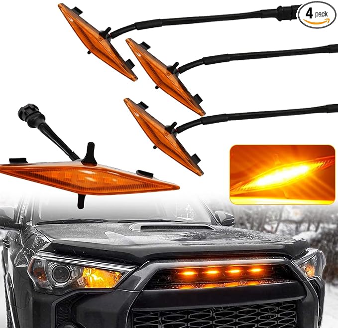 Amber Grille Lights for 4Runner TRD Pro 2014-2023, Orange Shell LED Grill Light for 4Runner TRD Off-Road, Limited, SR5 2014-2019 with Fuse (Amber Shell with Amber Light)