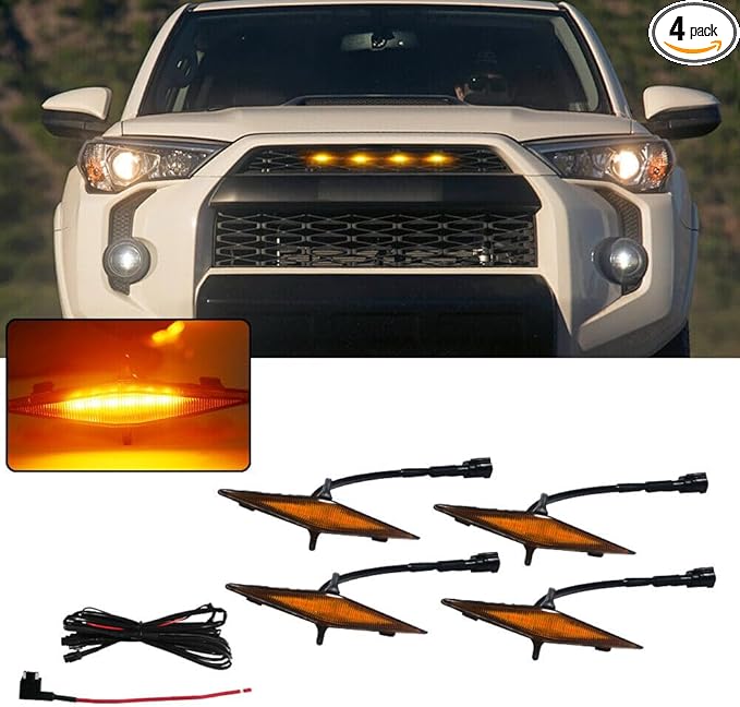 4pcs Amber LED Grille Lights for 2014-2019 Toyota 4Runner TRD Pro Grille SR5 TRD Off-Road Limited TRO Pro