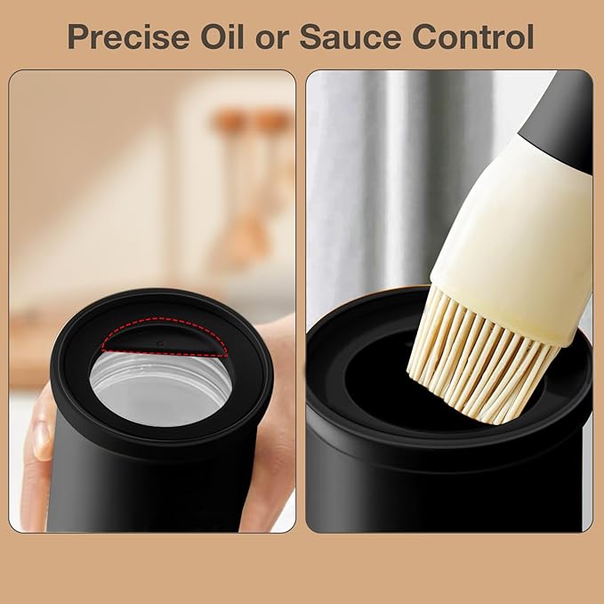 YARRAMATE 2pcs 300ml / 10oz Oil Dispenser with Brush - Glass Oil Dispenser for Kitchen with Silicone Heat Resistant Brush for Oil and Sauce Cooking BBQ Grill Frying - Black&Green