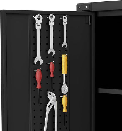 72" Garage Storage Cabinet,High Locking Metal Storage Cabinet with 2 Doors and 4 Adjustable Shelves, Black