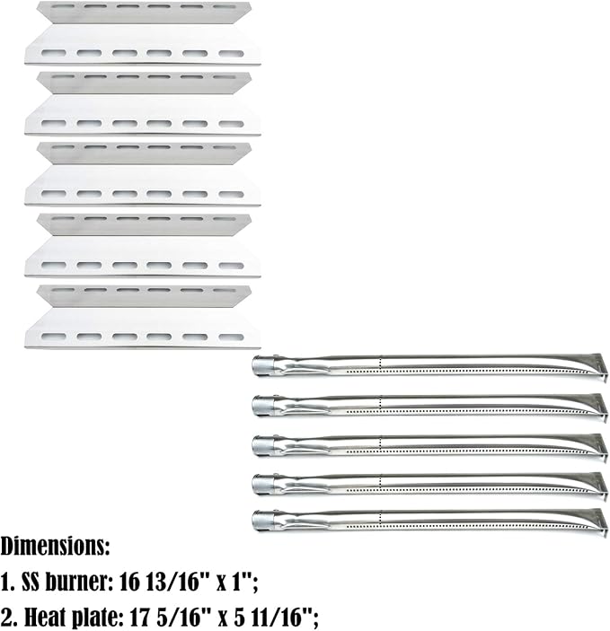 Parts Kit DG107 Replacement for Charmglow 720-0234,Nexgrill 720-0033,720-0234,720-0289 Grill Burner and Heat Plate -5pack (Stainless Steel Burner + Stainless Steel Heat Plate)