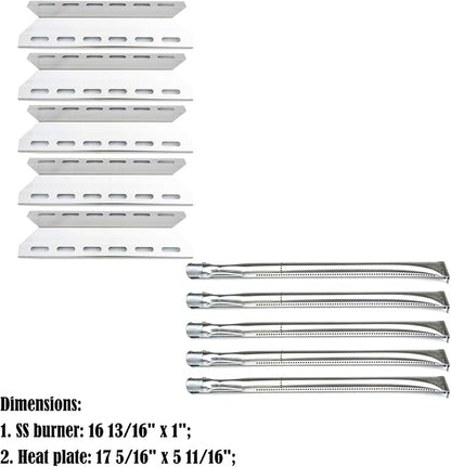 Parts Kit DG107 Replacement for Charmglow 720-0234,Nexgrill 720-0033,720-0234,720-0289 Grill Burner and Heat Plate -5pack (Stainless Steel Burner + Stainless Steel Heat Plate)