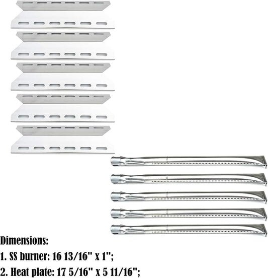 Parts Kit DG107 Replacement for Charmglow 720-0234,Nexgrill 720-0033,720-0234,720-0289 Grill Burner and Heat Plate -5pack (Stainless Steel Burner + Stainless Steel Heat Plate)