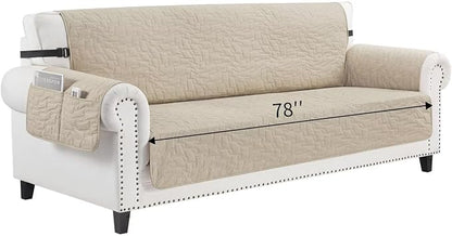 CUCRAF Non Slip Quilted Sofa Cover, Water Resistant Slipcover Furniture Protector for 3 Cushion Sofa Pet Friendly, Washable Couch Cover with Adjustable Elastic Straps (X-Large, Dark Blue)