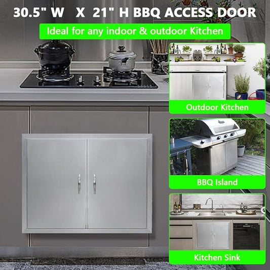 Garvee BBQ Access Door 30.5 in W x 21 in H, Double Door Outdoor Kitchen Doors for BBQ Island Grilling Station