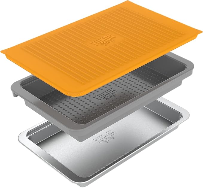 Grill Prep Tray Set, Stainless Serving Platter, Marinade Tub | Marinating container with lid, grilling tray and grill tray for outdoor grill, 18 x 11.4 in, dishwasher safe