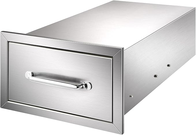 Ryan 14x8.5x23 Inch Outdoor Stainless Kitchen Drawers, 1-Tier Stainless Steel BBQ Drawers, Single Access with Handle for BBQ Island