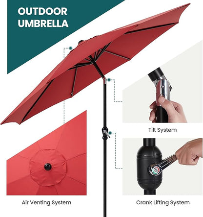 OLIXIS 9FT Patio Umbrella with Tilt and Crank Button & Sturdy Ribs Waterproof, 9Feet Patio Table Umbrella Perfect for Poolside, Terrace, Beach and Outdoor Restaurant