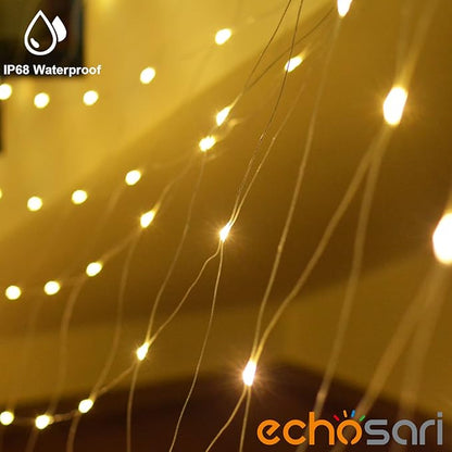 echosari 20Ft x 13Ft Net Lights Outdoor Mesh Lights Plug in with Remote, 720 LED Christmas Net Light IP68 Fully Waterproof for Party Garden Backyard Wall Bush Decor (Warm White)