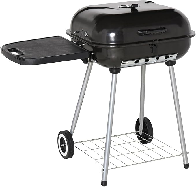 21" Portable Charcoal Grill with Wheels and Bottom Shelf