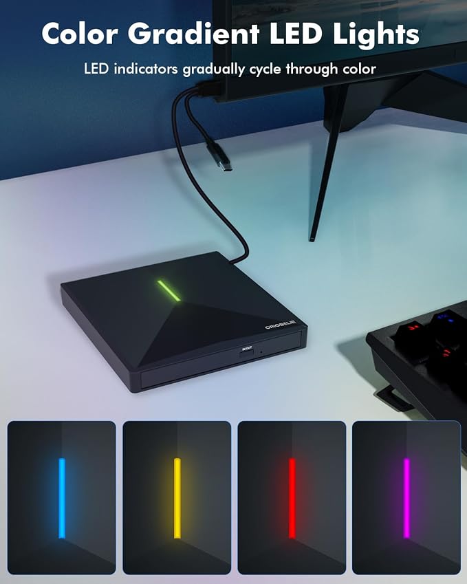 ORIGBELIE External CD DVD Drive with 4 USB Ports and 2 TF/SD Card Slots, USB 3.0 Portable CD/DVD Disk Drive Player Burner Reader Writer for Laptop MacBook Desktop PC Windows 11/10/8/7 Linux Mac OS