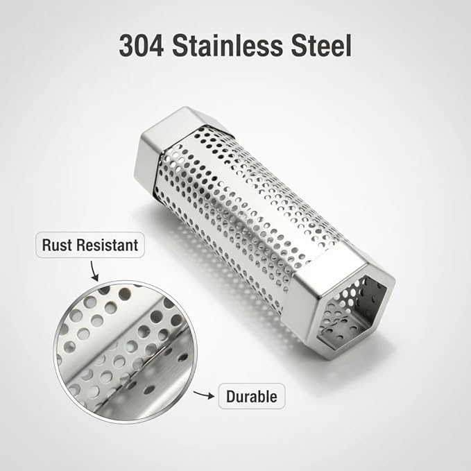 Smoke Tube for Pellet Smoker, 6" Stainless Steel Smoke Generator, 3 Hours Continuous Billowing Smokes, Hexagon Smoker accessories Fits Grill & Smokers, Ideal for Hot/Cold Smoking Meat, Fish, Cheese