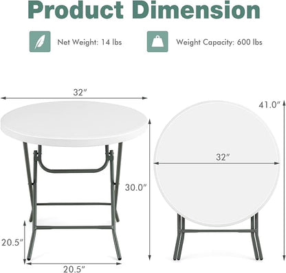 Goplus 32'' Round Folding Table, Foldable Plastic Card Table, Portable Commercial Banquet Table, White Outdoor Utility Folding Tables for Picnic, Party, Dining, Camping, Beach, BBQ, No Assembly