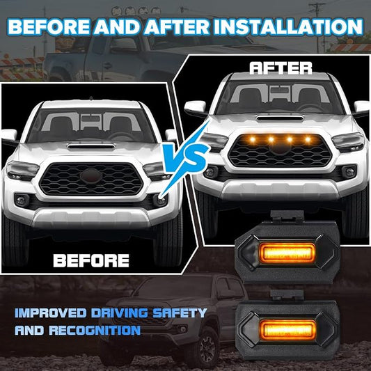4PCS Amber Grill Light Fit for Tacoma TRD Off Road & Sport OEM 2020-2023 | with Fuse Adaptor, with 4-in-1 Wire Harness, LED Grille Light Bar Compatible with Toyota Tacoma TRD Off Road & Sport OEM