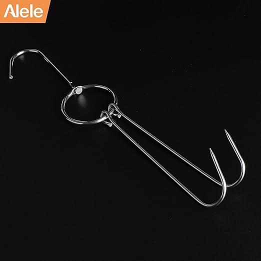 Alele 6PCS 12.5inch Double Meat Hooks,Stainless Steel Poultry Hook Roast Duck Bacon Shop Hook BBQ Grill Hanger Cooking Tools Accessories