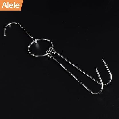 Alele Meat Hooks Butcher Hook 12.5inch Double Hooks Processing Meat Hook Stainless Steel Rotary Device Slaughtering Barbecue