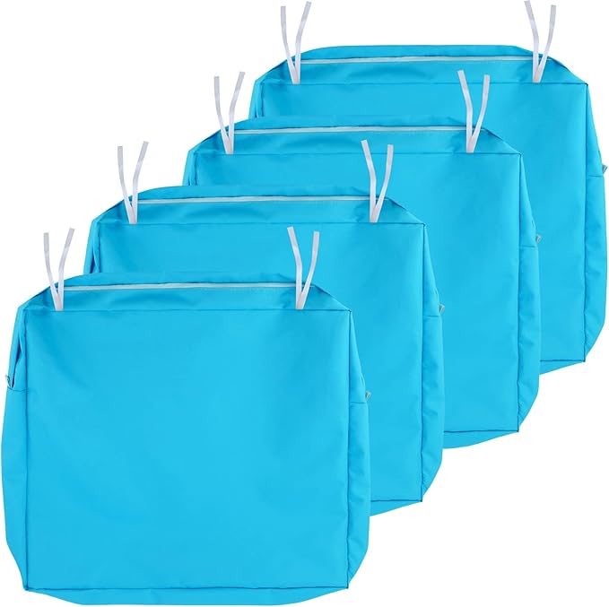 NettyPro Patio Cushion Covers Replacement Set 4 Water Repellent UV Resistant Outdoor Chair Seat Cushion Slipcover with Zipper and Tie, 24 x 22 x 4 Inch, Peacock Blue