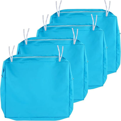 NettyPro Patio Cushion Covers Replacement Set 4 Water Repellent UV Resistant Outdoor Chair Seat Cushion Slipcover with Zipper and Tie, 22 x 20 x 4 Inch, Peacock Blue