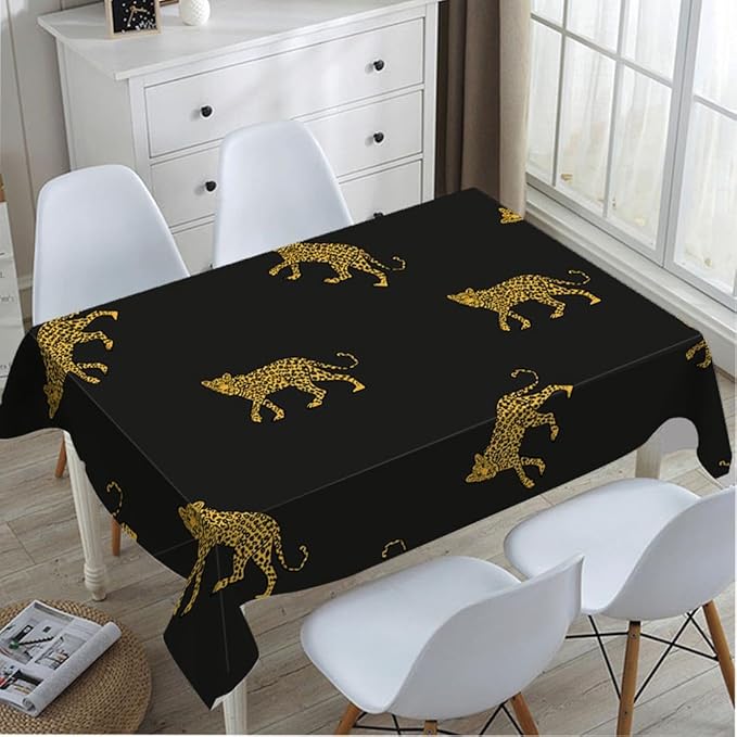 TKS MITLAN Wild Leopard Tablecloth Decor African Animal Lively Jump Cartoon Fun Wildlife Repeat Table Cloth Dining Room Kitchen Table Cover 60" X 84" Oblong/Rectangle