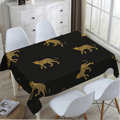 TKS MITLAN Wild Leopard Tablecloth Decor African Animal Lively Jump Cartoon Fun Wildlife Repeat Table Cloth Dining Room Kitchen Table Cover 60" X 84" Oblong/Rectangle