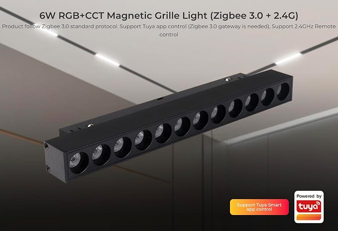 MiBOXER MG5-06N-ZL 6W/12W RGB+CCT Magnetic Grille Light Zigbee 3.0+2.4G, Smart Dimmable Full Color Tunable White 2700-6500K, Snap-in 48V Magnetic Track Rail Light, Alexa