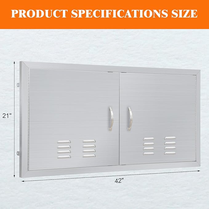 Outdoor Kitchen Doors 42" W x 21" H, Stainless Steel BBQ Access Doors, Flush Mount BBQ Door for Outside Kitchen Grilling Station, Barbeque Oven Island, Storage Cabinet Door