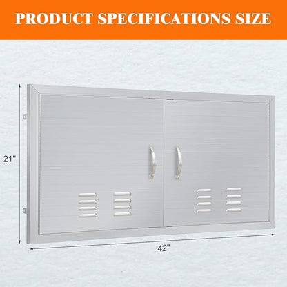 Outdoor Kitchen Doors 42" W x 21" H, Stainless Steel BBQ Access Doors, Flush Mount BBQ Door for Outside Kitchen Grilling Station, Barbeque Oven Island, Storage Cabinet Door