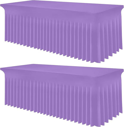 Smiry 2 Pack Spandex Elastic Fitted Table Cloth Skirt for 6FT Table | Stretch Washable Table Cloth, Banquet Table Cover for Wedding, Party, Indoor & Trade Shows, (Lavender, 72Lx30Wx30H)