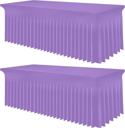Smiry 2 Pack Spandex Elastic Fitted Table Cloth Skirt for 8FT Table | Stretch Washable Table Cloth, Banquet Table Cover for Wedding, Party, Indoor & Trade Shows, (Lavender, 96Lx30Wx30H)